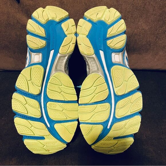 Excellent Asics GEL Nimbus 16 grey blue lime womens running shoes 7.5 Medium - Picture 7 of 13